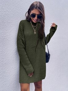 SHEIN LUNE Drop Shoulder Slit Hem Jumper Dress - Army Green - View 3