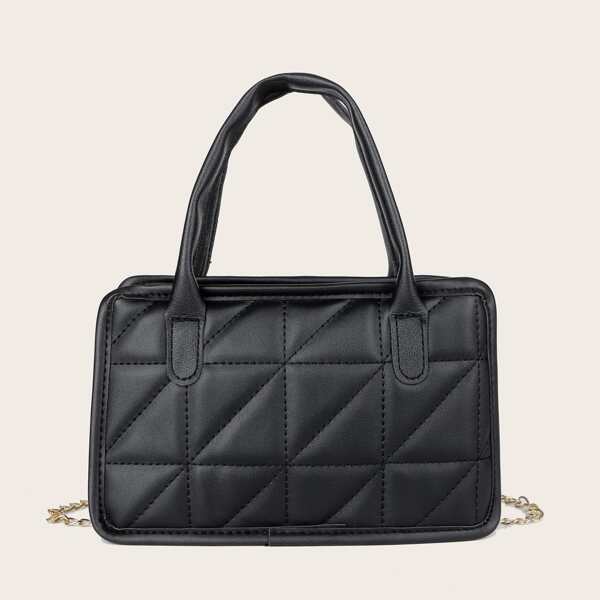 

Quilted Chain Satchel Bag, Black
