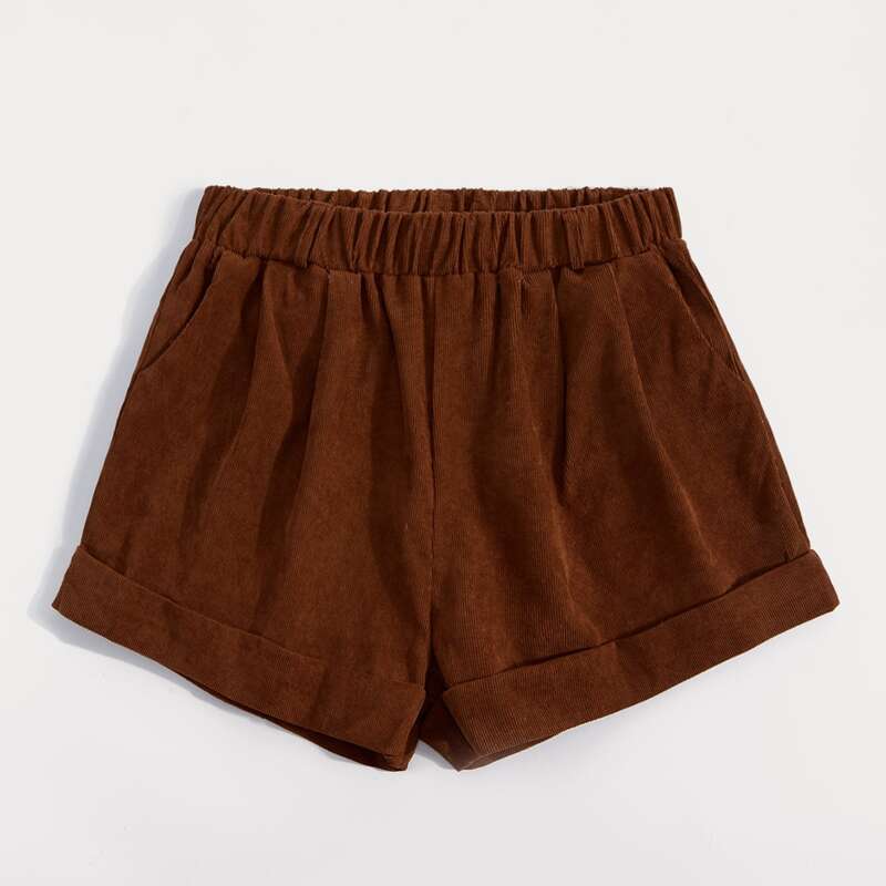 

Solid Cord Shorts, Coffee brown