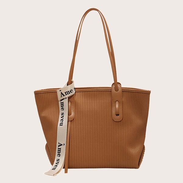 

Minimalist Striped Large Capacity Tote Bag, Brown