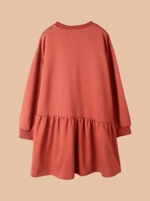 女孩包包印花荷葉邊連衣裙 - 亮橙色 - 查看 2