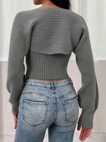 SHEIN Unity Ripped Knit Knit Tube Top With Bolero - Grey - View 2