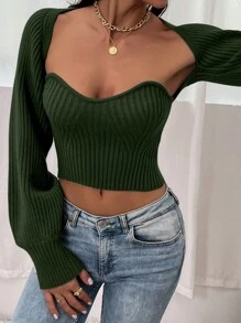 SHEIN Unity Ripped Knit Knit Tube Top With Bolero - Army Green - View 3