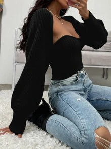 Chiquease Ripped Knit Knit Tube Top With Bolero - Black - View 6