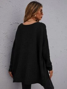 SHEIN LUNE Jersey de hombros caídos bajo irregular - Negro - Ver 2