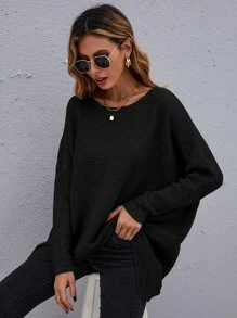 SHEIN LUNE Jersey de hombros caídos bajo irregular - Negro - Ver 3