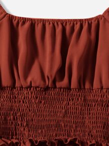 Mulvari Burgundy Red Solid Ruched Bust Scoop Neck Shirred Blouse - Burgundy - View 3