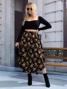 Flirla Plus Allover Floral Print Skirt - Multicolor - View 3