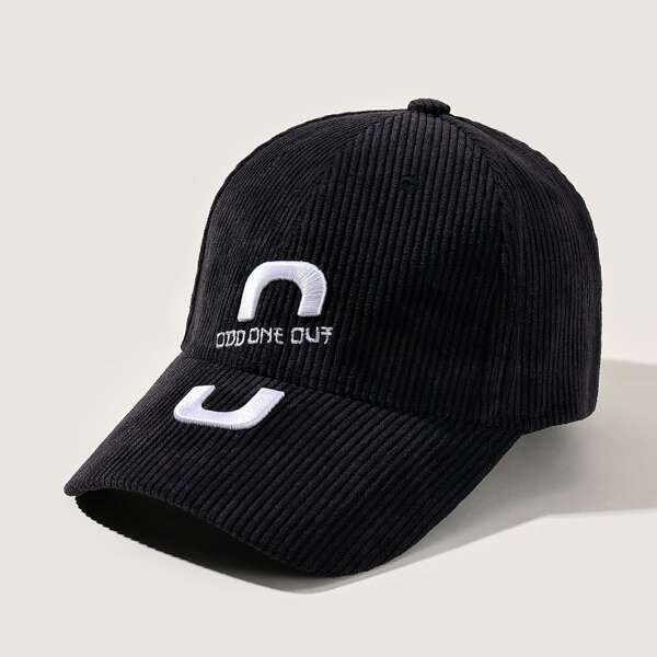 

Letter Embroidery Corduroy Baseball Cap, Black