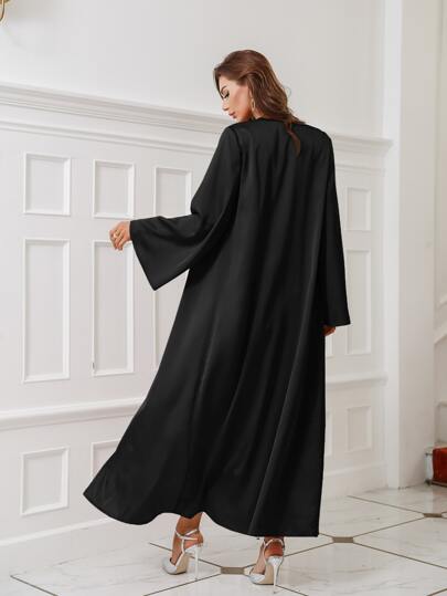 Al Najma Satin Long Bell Sleeve Open Front Modest Arabian Abaya