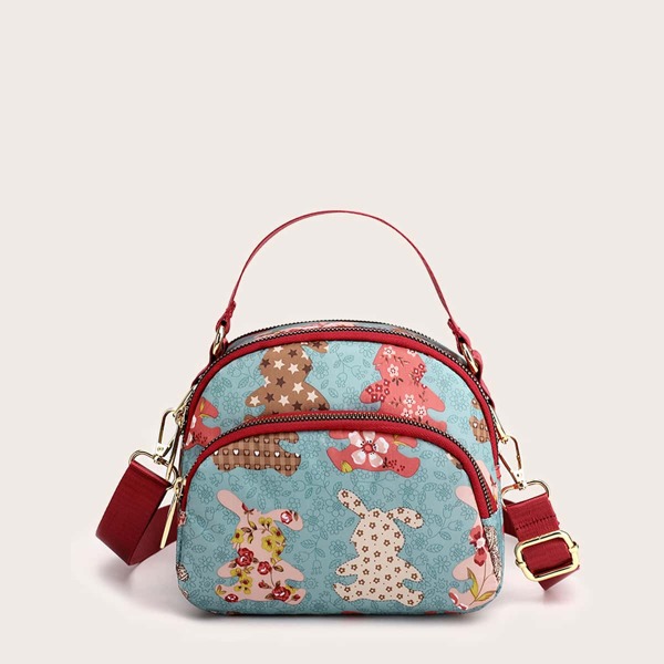 

Colorblock Cartoon Rabbit Graphic Dome Bag, Multicolor