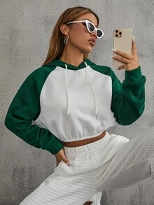 SHEIN Unity Capucha corta de dos tonos de manga raglán con cordón - Multicolor - Ver 2
