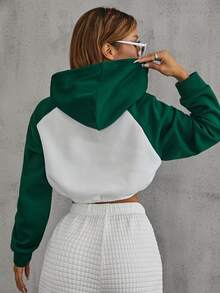 SHEIN Unity Capucha corta de dos tonos de manga raglán con cordón - Multicolor - Ver 3