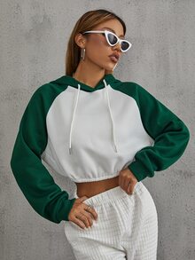 SHEIN Unity Capucha corta de dos tonos de manga raglán con cordón - Multicolor - Ver 4