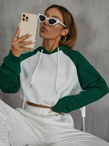 SHEIN Unity Capucha corta de dos tonos de manga raglán con cordón - Multicolor - Ver 1