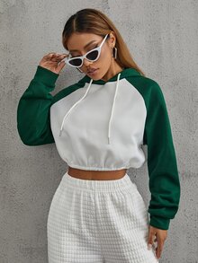 SHEIN Unity Capucha corta de dos tonos de manga raglán con cordón - Multicolor - Ver 6