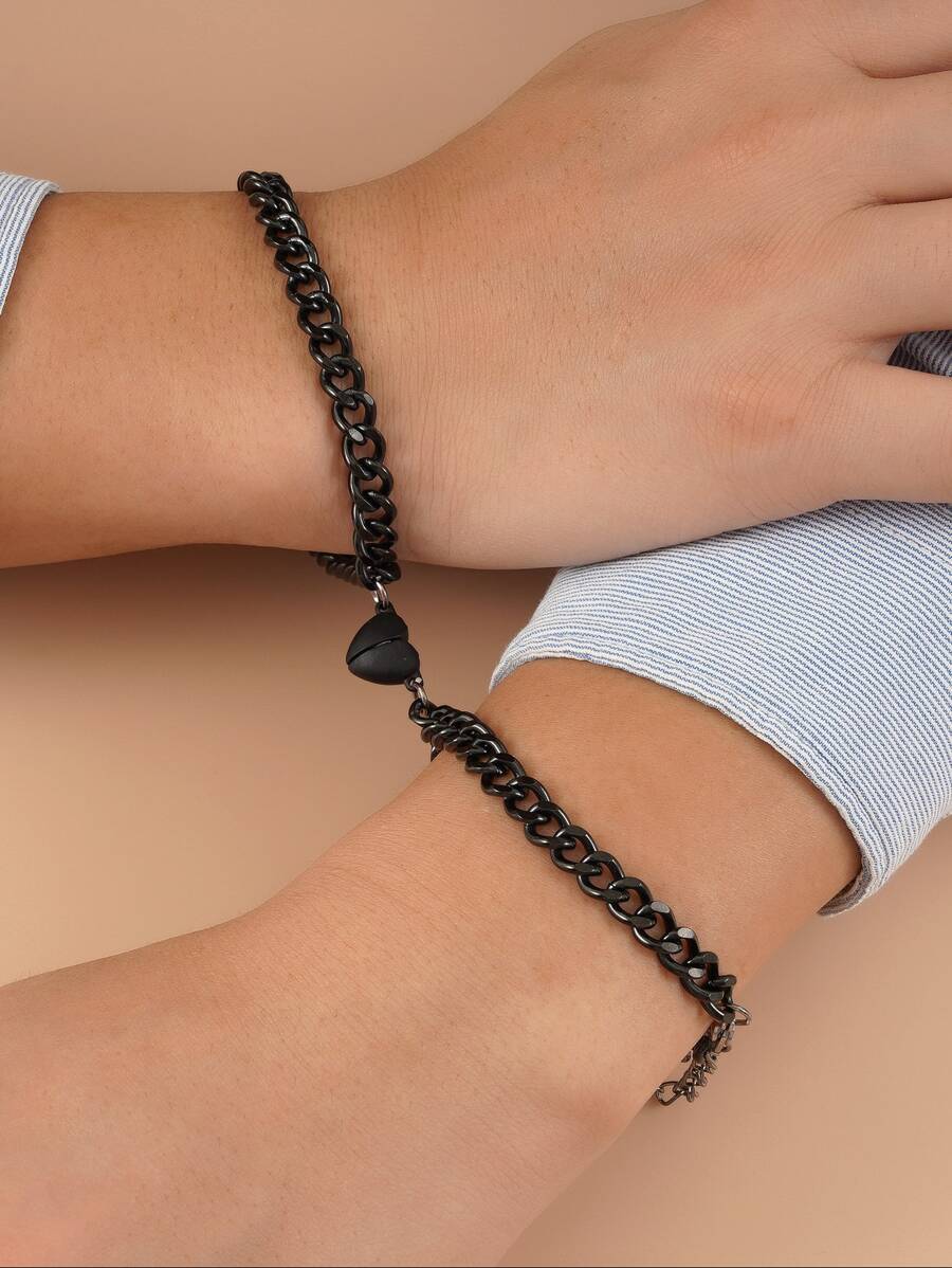 2 cái Cặp đôi Trái tim Charm Bracelet - màu đen - Xem 1