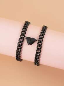 2 cái Cặp đôi Trái tim Charm Bracelet - màu đen - Xem 2