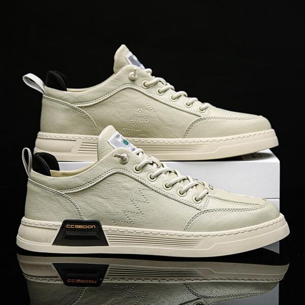 

Men Letter Graphic Skate Shoes, Beige