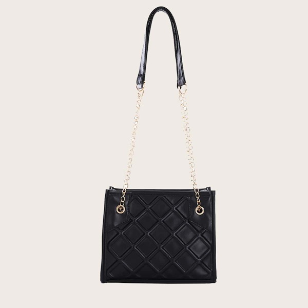 

Geometric Pattern Chain Square Bag, Black