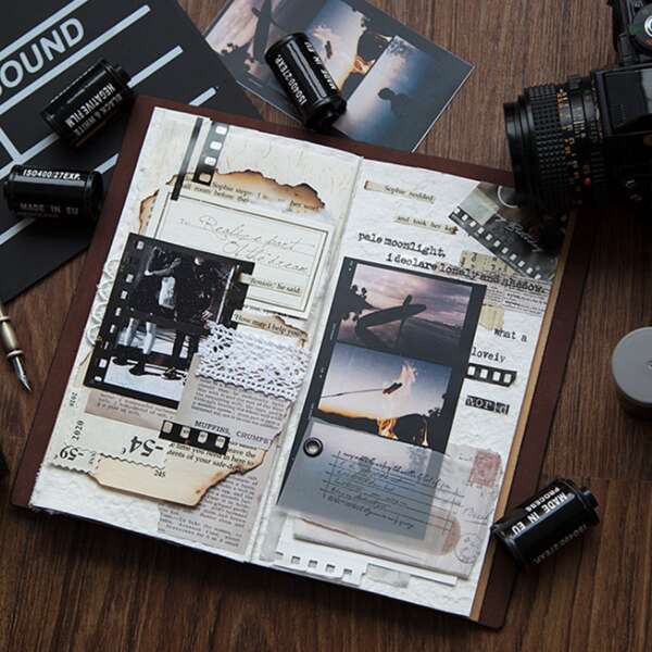 

20pcs Roll Film Pattern Sticker, Black