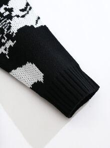 SHEIN Unity 蝙蝠和骷髏圖案落肩袖套頭毛衣 - 黑與白 - 查看 5