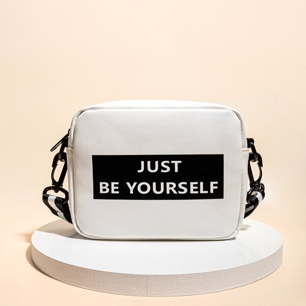 

Slogan Graphic Crossbody Square Bag, White