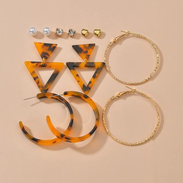 

6pairs Geo Decor Earrings, Multicolor