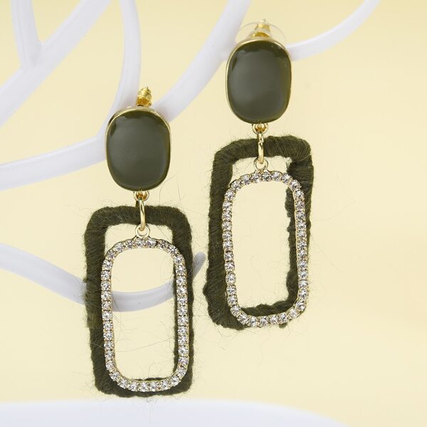 

Rhinestone Geo Decor Drop Earrings, Olive green