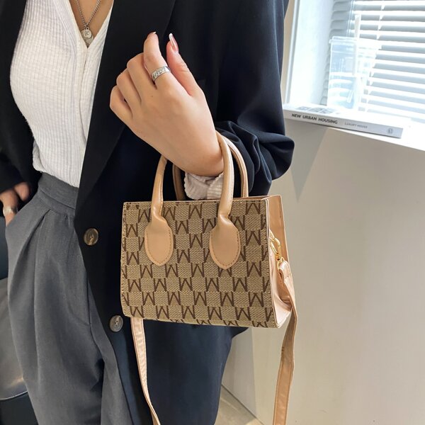

Letter Graphic Satchel Bag, Khaki