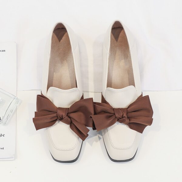 

Bow Decor Square Toe Chunky Flats, White