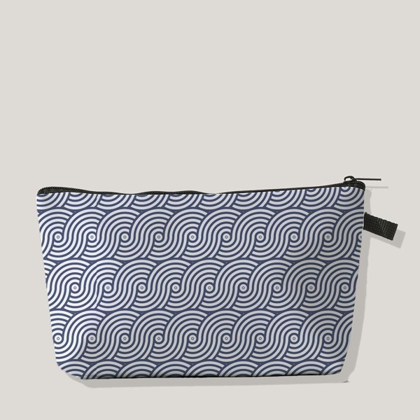 

Geometric Pattern Zipper Makeup Bag, Blue and white