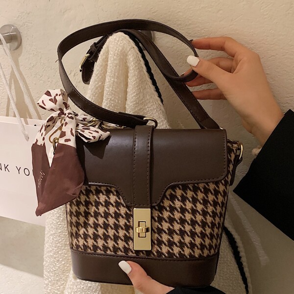 

Houndstooth Pattern Twilly Scarf Decor Square Bag, Multicolor