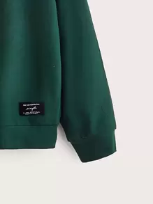 SHEIN Áo nỉ Trai Đắp vá màu trơn Giải trí - Màu xanh lá cây đậm - Xem 3