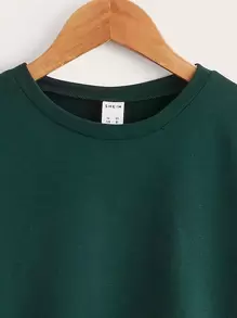 SHEIN Áo nỉ Trai Đắp vá màu trơn Giải trí - Màu xanh lá cây đậm - Xem 4