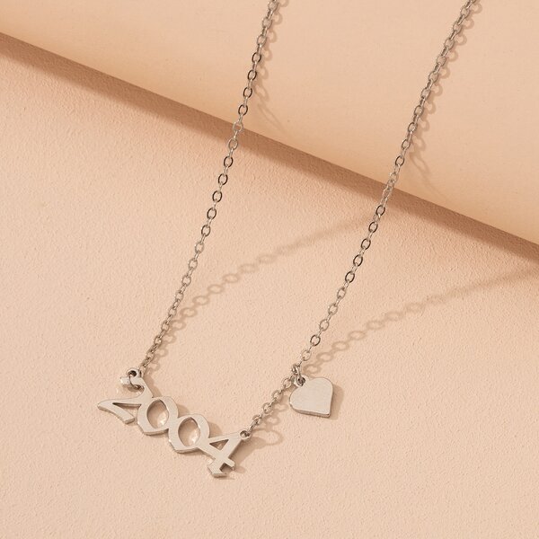 

Year Number & Heart Charm Necklace, Silver