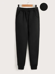 SHEIN Boys Slant Pocket Thermal Joggers - Black - View 1