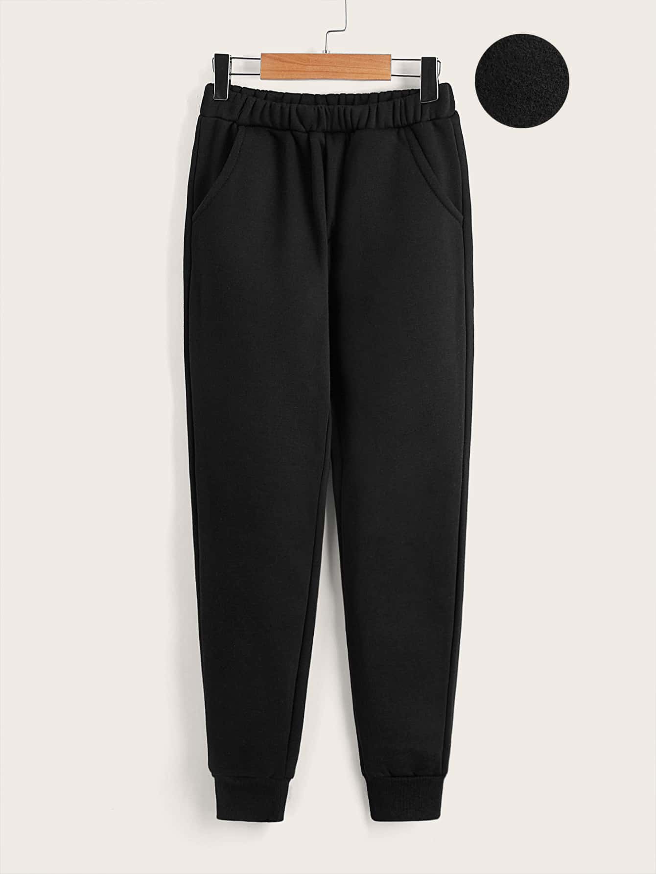 SHEIN Boys Slant Pocket Thermal Joggers - Black - View 1