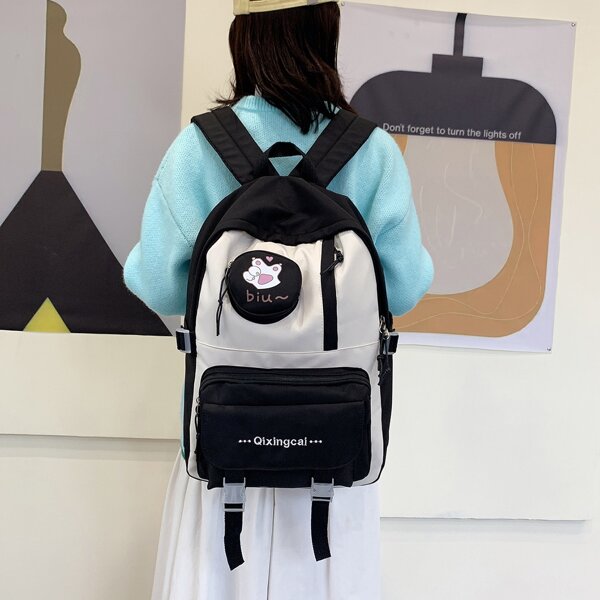 

Colorblock Large Capacity Backpack, Black and white