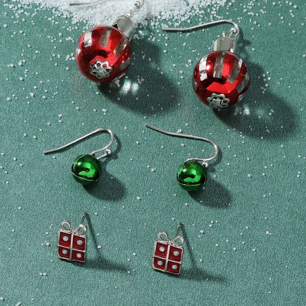 

3pairs Christmas Ball Decor Earrings, Multicolor