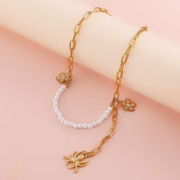 

Faux Pearl Decor Necklace, Gold