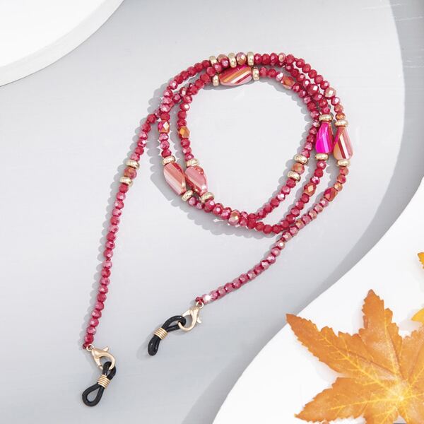 

Geometric Decor Beaded Glasses Chain, Red