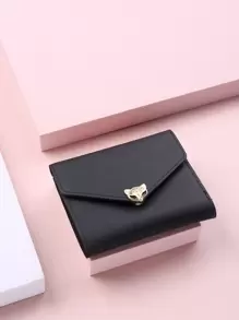 金属装饰折叠钱包口袋钱包小钱包 ID 窗口双折女士钱包便携、钱、现金白领人士、女大学生、工作、商务、通勤、办公室、周年纪念、情侣、生日礼物、情人节礼物、礼物 - 黑色 - 查看 1