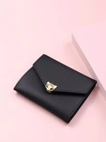 金属装饰折叠钱包口袋钱包小钱包 ID 窗口双折女士钱包便携、钱、现金白领人士、女大学生、工作、商务、通勤、办公室、周年纪念、情侣、生日礼物、情人节礼物、礼物 - 黑色 - 查看 5