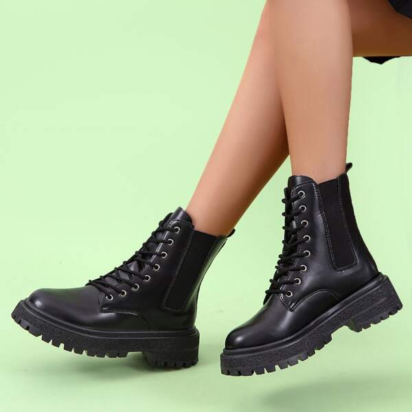 

Splicing Design Ankle Combat Boots, Black