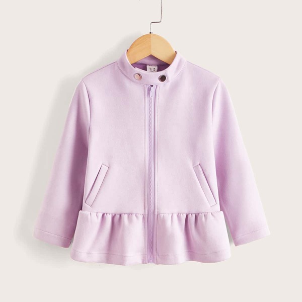 

Toddler Girls Ruffle Hem Zipper Suede Jacket, Lilac purple