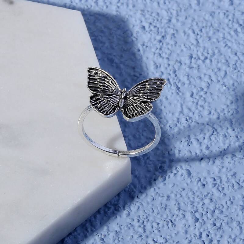 

Butterfly Decor Ring, Antique silver