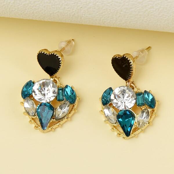 

Rhinestone Heart Drop Earrings, Multicolor