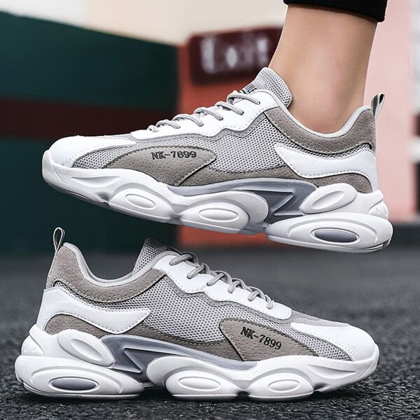 

Men Lace-up Front Colorblock Chunky Sneakers, Beige