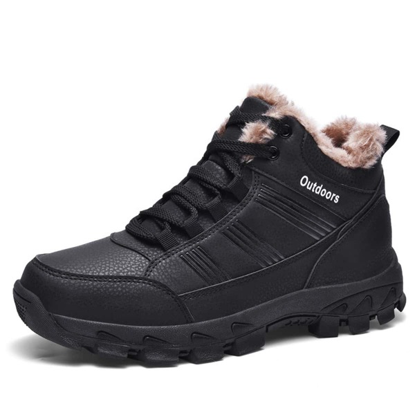 

Men Lace-up Front Plush Inside Boots, Black